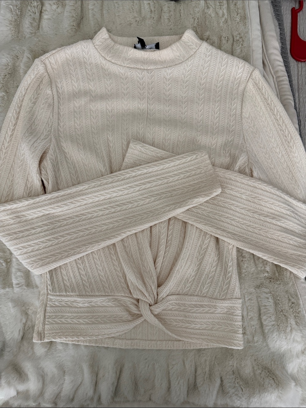 Cream Twist-Front Cable Knit Women's Sweater